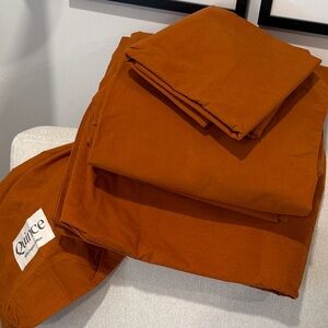Quince Brushed Organic Cotton Queen Sheet Set Terracotta